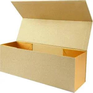 마그네틱 클로저가 있는 루미하버 GOLD 매트 텍스처 와인 선물 상자 12.8 x 3.8 인치