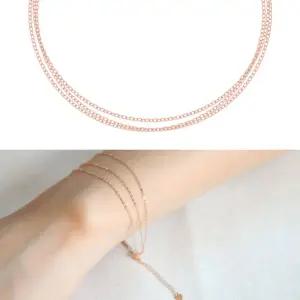 정품 14K 금 로즈골드 트리플 체인 데일리 팔찌 vFq8+3Hmz