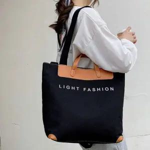 [콩심팥심]핸드백 레더배색 토트 사각 숄더 가방 튼튼한 캔버스