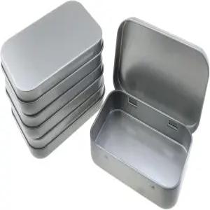 LUORNG 4팩 3.74x2.36x0.8인치 실버 메탈 직사각형 빈 플립탑 틴 박스 용기 뚜껑 미니 휴대용 보관함 세트