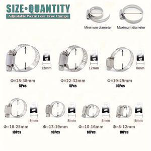 60개 8-38mm 조절 가능 스테인리스 스틸 나사 밴드 호스 클램프 자동차 연료 파이프 웜 기어 클립