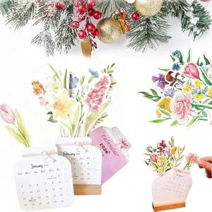 블루미 플라워 데스크 캘린더 2026 나무 베이스가 있는 크리에이티브 탈착식 꽃병 모양의 가정 사무실 및