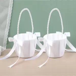 결혼식용 플라워 걸 바구니 2종 세트 진주 손잡이가 달린 보리 웨딩