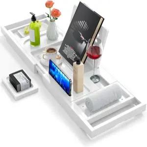 프리미엄 욕조 트레이 캐디 확장 가능한 독특한 집들이 선물 새 집 기념일 및 커플 결혼 여성용 신부 샤워