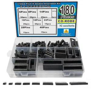180Pcs DIP 듀얼 로우 2.54mm 피치 IC 소켓 솔더 타입 어댑터 모음 키트(6 8 14 16 18 24 28 40 핀)