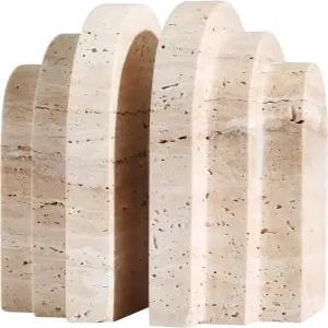 BUICCE 모던 북엔드 포 선반 네이처 마블 장식 오피스 책상 헤비 듀티 책장 홀더 베이지