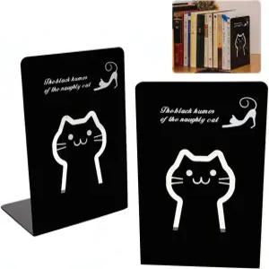 2Pcs 메탈 고양이 북엔드 빈티지 장식 사무실 홈북엔드 재미있는 귀여운 레트로 디자인 선반 및 현대적인