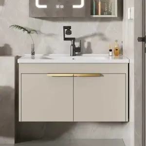 소형 벽걸이 세면기 언더카운터 베이지 수납장