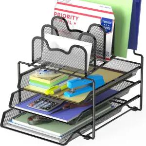 3개의 슬라이딩 트레이와 5개의 스태킹 섹션이 있는 간단한 가정용 책상 정리함 검은색