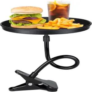 차량용 조절식 푸드 트레이 360도 회전식 직경 8.7인치 미끄럼 방지 클립형 스낵 블랙