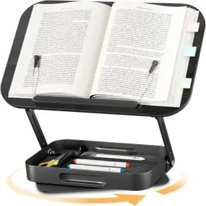 수납 서랍이 있는 조절 가능한 책꽂이 360 회전 높이 및 각도 두꺼운 책을 위한 초광각 페이지 클립 책상