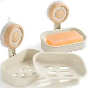 샤워기용 이중 비누 접시 2팩 벽걸이 바 홀더 흡입 컵 2겹 셀프 배수 케이스 스펀지 샤워 욕실 욕조 및