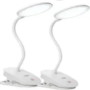 램프의 미아디 2팩 클립 배터리 구동 독서등 밝기 3단계 침대용 클램프 USB 충전식