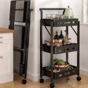 서빙용 폴딩 접이식 이동식 철제 핸들 트롤리 카트