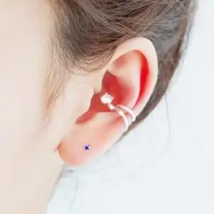 플라워 실버 큐빅 티디 이어커프