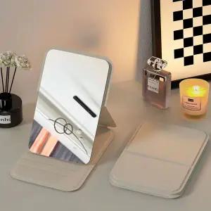WL 휴대용 접이식 사각 예쁜 손 거울 포켓 미러 아이보리 파우치거울