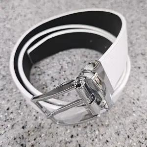 남성 양면 회전 버클 가죽벨트 화이트 48인치 허리 조절 가능 정장 캐주얼