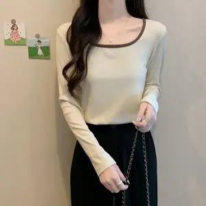 데일리 시크 U넥 배색 골지 티셔츠 TDN-0086