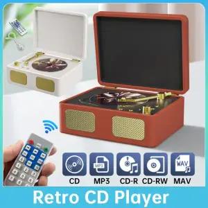 휴대용 레트로 CD 플레이어 3.5mm AUX 블루투스 5.4 무선 원격 제어 데스크탑 지원 CD/MP3/WMA/W홈 장식