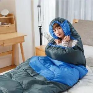 (선택 투톤침낭1800g 오렌지)생활방수 후드형 사계절 휴대용 백패킹 투톤침낭 더블 캠핑이불 침낭 겨울침낭