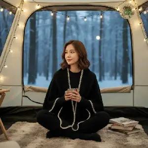 여성용 니트 가디건 숄 케이프 망토 캠핑 아웃도어 차박용