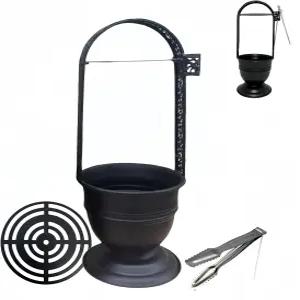 집게가 달린 레드 코랄 후카 바구니 - 시샤 세팅용 트레이가 있는 13.7인치 휴대용 석탄 홀더 금속 용기