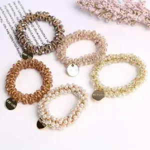 [에이치플러스몰]TBZ 크리스탈 비즈 머리끈 헤어슈슈 머리고무줄