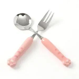 [오너클랜]TBZ 핑크 호랑이발 휴대용 숟가락 포크 세트 이유식용품