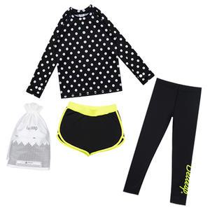 키즈 주니어 여아 래쉬가드세트 긴팔래쉬가드+반바지+워터레깅스 가방 어린이 실내수영복 생존수영복