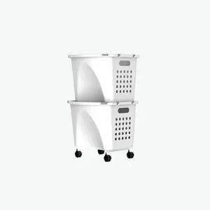 다용도 세탁바구니 분리수거 정리수납바구니 2단/이동식/빨래/바구니/세탁/이동형/이동/카트/바스켓/선반