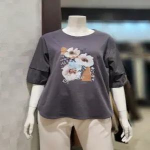 [벨라디터치] V3F2TS28 플라워 5부소매 티블라우스