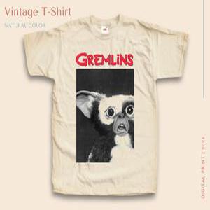 남녀공용 빈티지 티셔츠 그렘린 V2 자연 색상 디지털