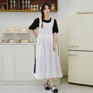사이드 슬릿 레이스업 플리츠 에이프런 방오 1 사이즈 직장 가정 야외용 일반 및 심플한 스타일 면 빅 사이