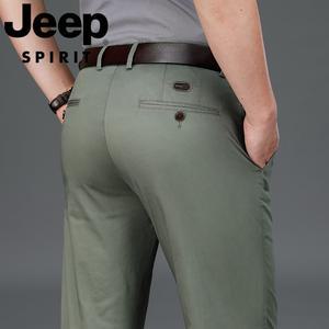 JEEP SPIRIT 봄 여름 얇은 남성 캐주얼 바지 단색 중년 패션 비즈니스 바지