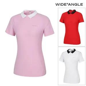 [와이드앵글](하남점)여성 펀칭 믹스 집업 폴로 반팔 티셔츠(WWM24231)