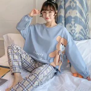 여성 실내복 상하세트 외출복겸용 가능 체크바지 시보리 깜찍한티셔츠 한벌