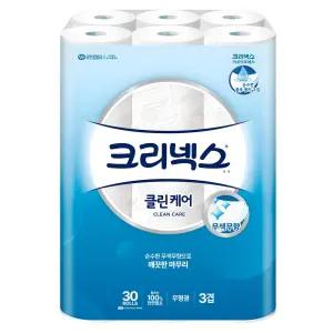 크리넥스 클린케어 도톰한 위생안심 천연펄프 3겹 고급롤화장지 30미터 30개입 1개
