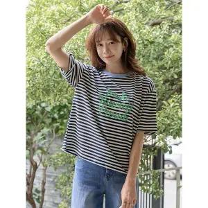 [하프클럽/]캐주얼 배색 포인트 단가라 티셔츠/H25BT039H