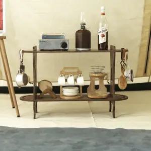 캠핑 우드 2단선반 조립식 캠핑 접이식 테이블 쉘프