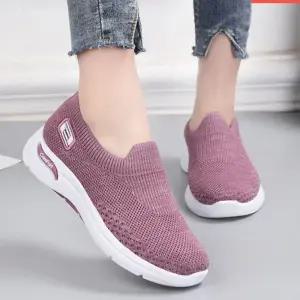여성 통기성 메쉬 운동화 끈없는 슬립온 런닝화 3cm 굽높이
