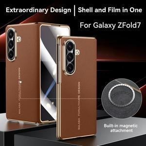 삼성 호환 갤럭시 Z 폴드 7 케이스  PU 가죽 보호 백 커버 전면 스프링 힌지 쉘