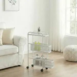 [리빙코아]이동식 트롤리 슬라이드 틈새 선반 주방 정리함 수납 화이트 2단