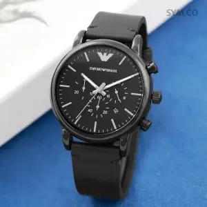 알마니 AR1918 스포츠 라운드 데일리 올블랙 크로노그래피 남자 가죽 시계 d