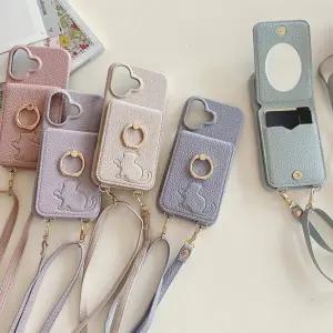 갤럭시 s26 플러스 울트라 엣지 고양이 카드 수납 지갑 링 포켓 미러 슬림 가죽 목걸이 케이스