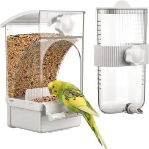 노바브라이트 노 메스버드 급수기 세트 자동 투명 조류 먹이통 작은 새 앵무새 코카투 카나리아 케이지