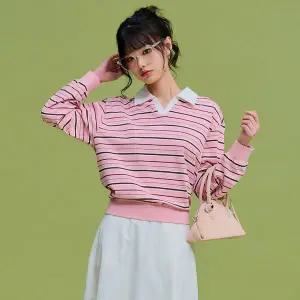 [하프클럽/체이스컬트]여성 스트라이프 오픈 카라 티셔츠-FARG5166B0P