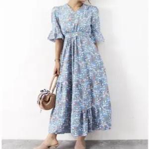 여성 플라워 패턴 스트링 롱 원피스 여름 데일리룩 꽃무늬 드레스