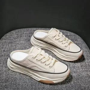 여성 캔버스 뮬 데일리 캐주얼 쿠션 여성 뮬 스니커즈 통굽 슬립온 로우