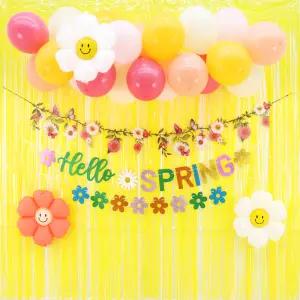 스프링 봄 가랜드 풍선 커튼 세트 (옐로우/글리터) 꽃 파티 장식 어린이집 유치원