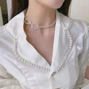 진주 리본 초커 목걸이 청담동스타일 초커 진주초커 리본초커